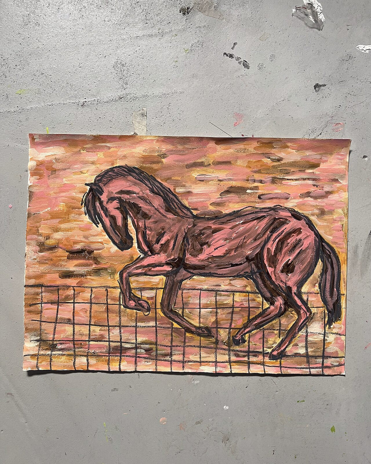 Hesten (A3), pastelkridt på papir