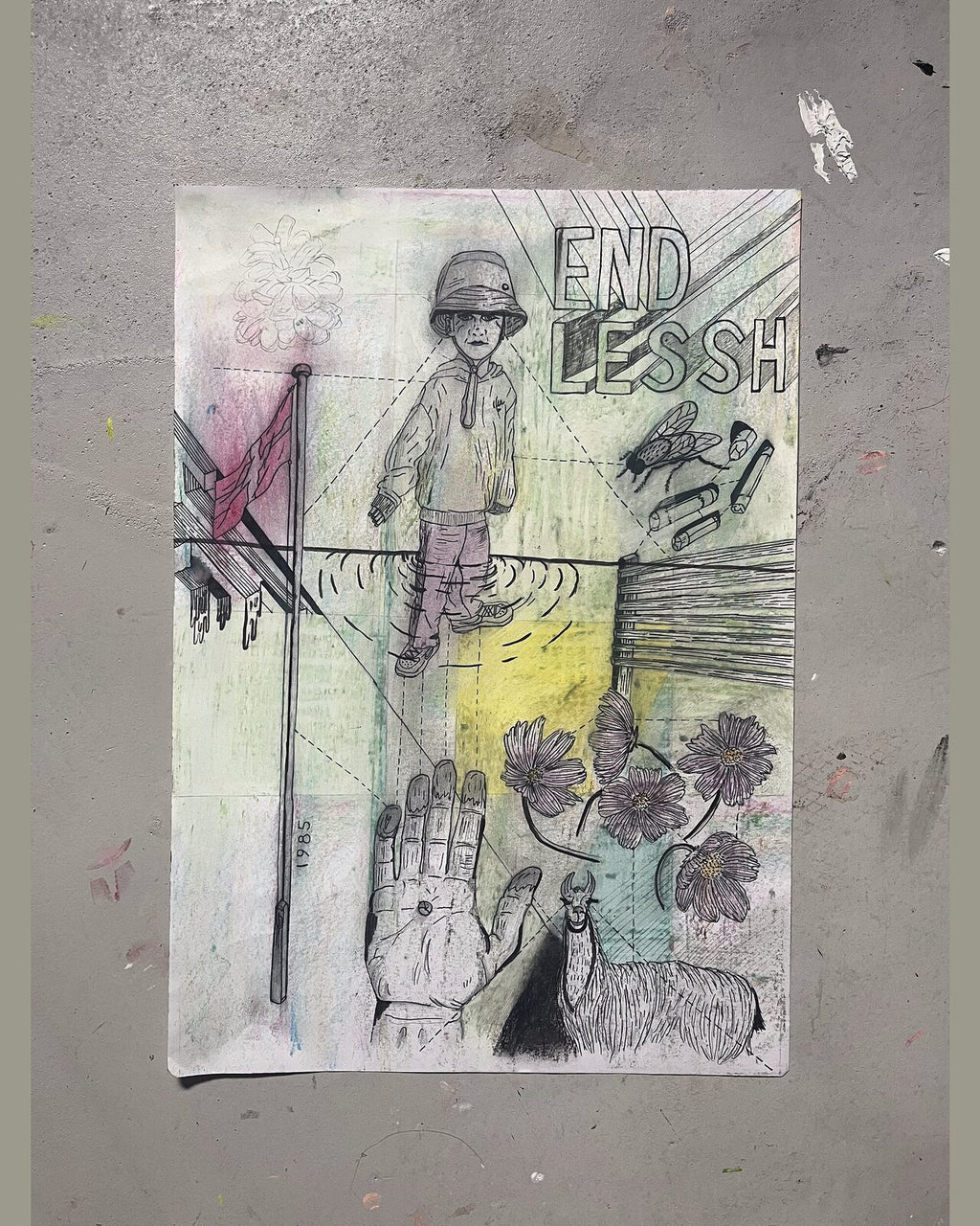 Endless, pastelkridt på papir