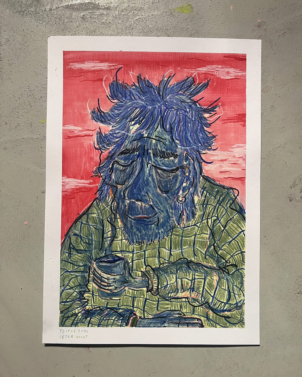 Kaffe og aftensol (A3), pastelkridt på papir