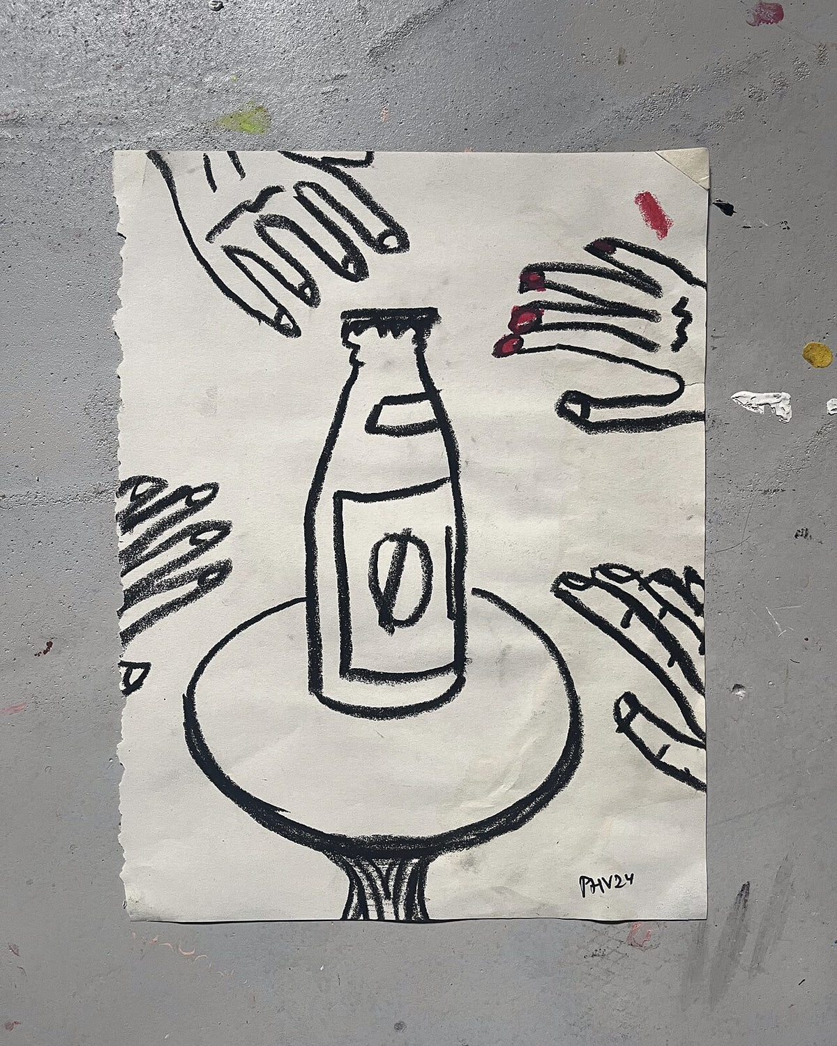 Flasken (A3), pastelkridt på papir