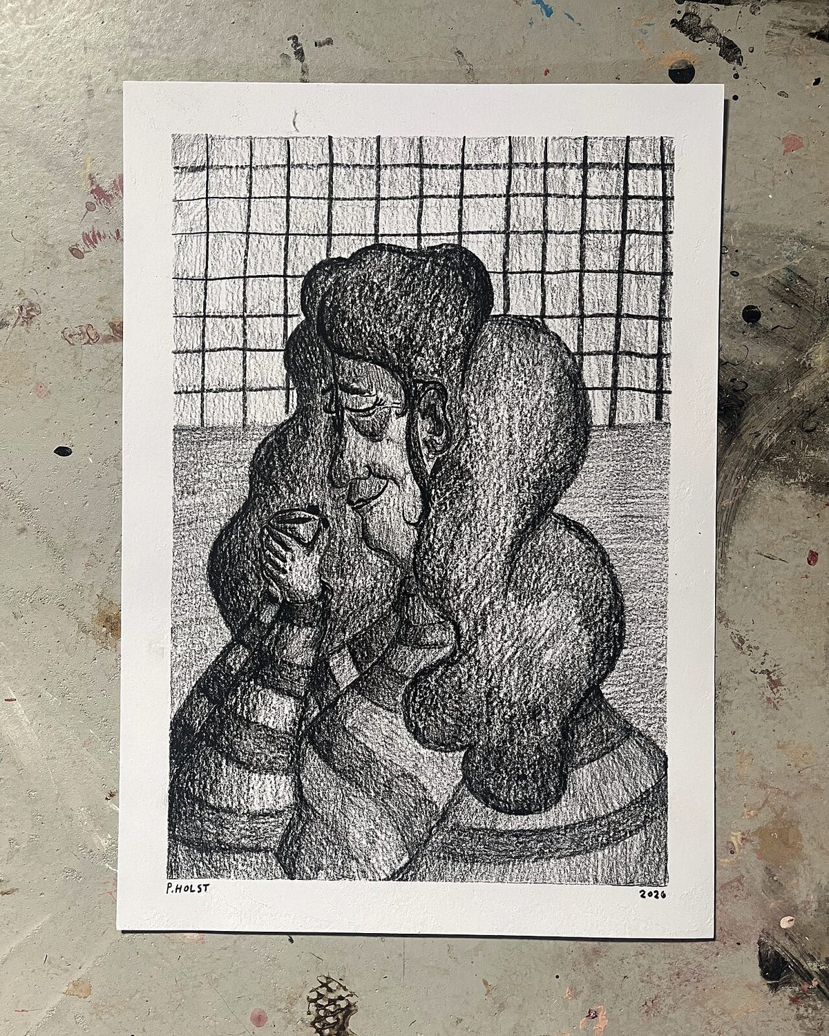 Kram kaffen (A3), pastelkridt på papir