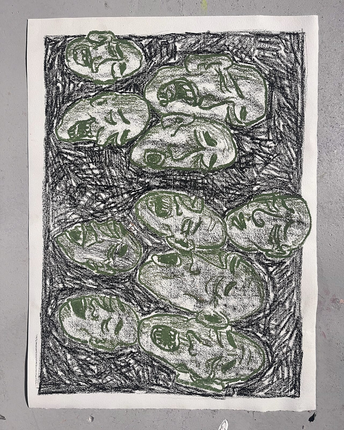 Grønt Kor (A3), pastelkridt på papir