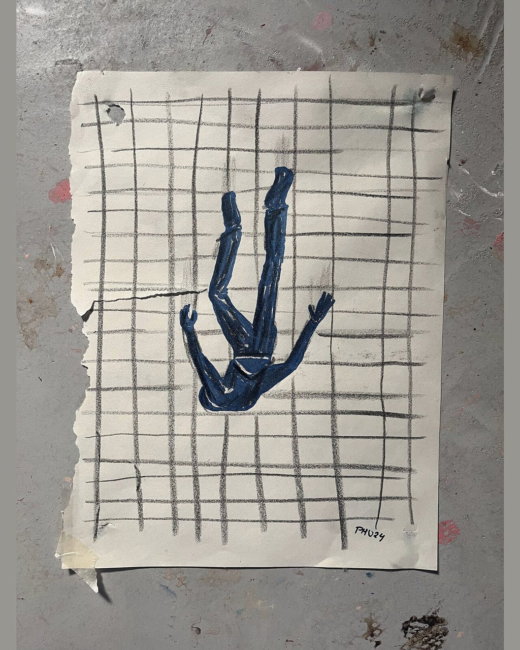 Faldet, pastelkridt på papir