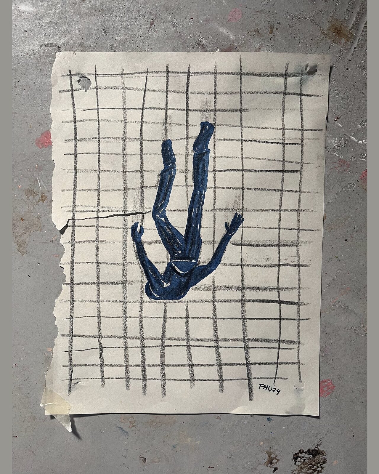 Faldet, pastelkridt på papir
