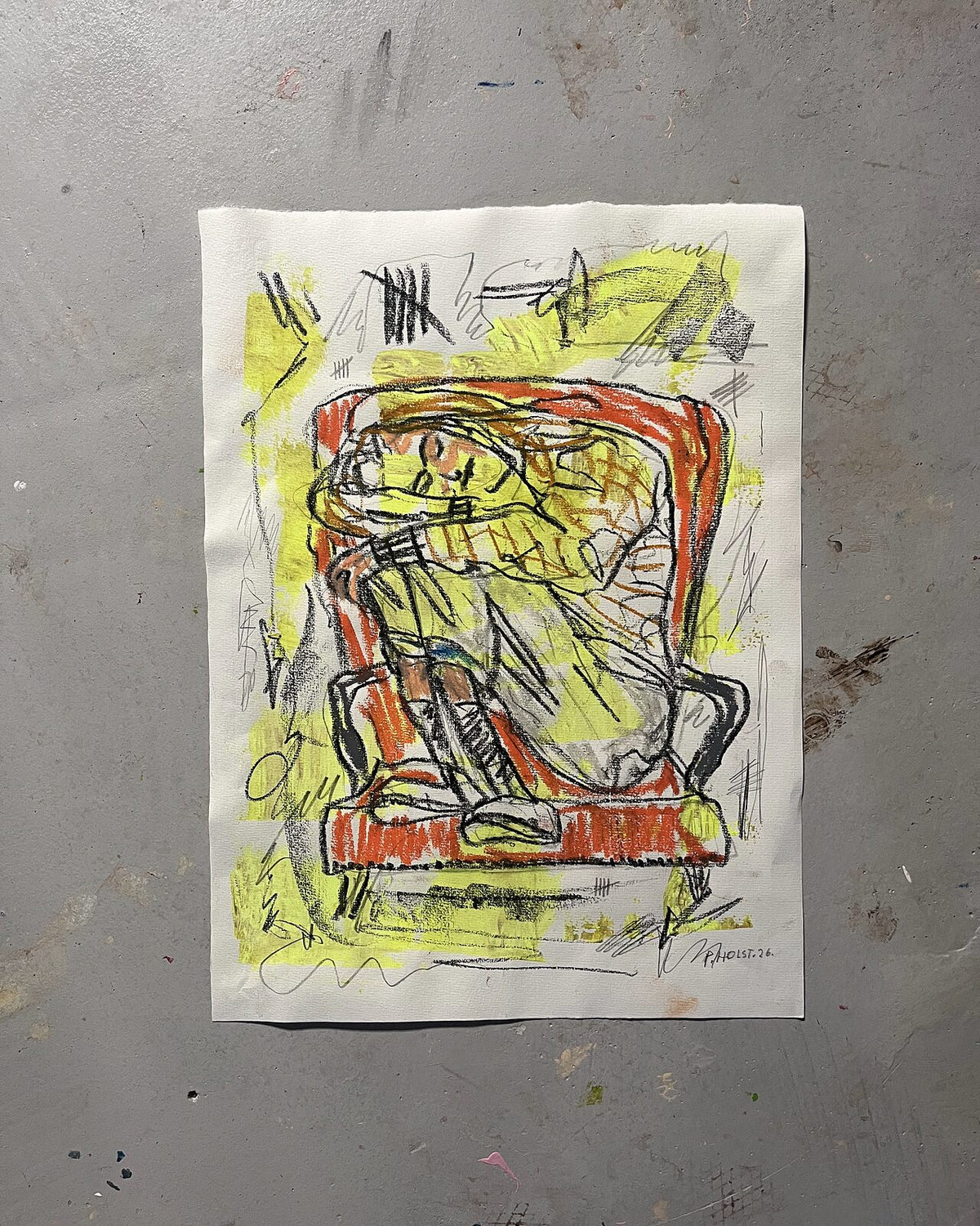 Sovende i stol (A3), nærbillede
