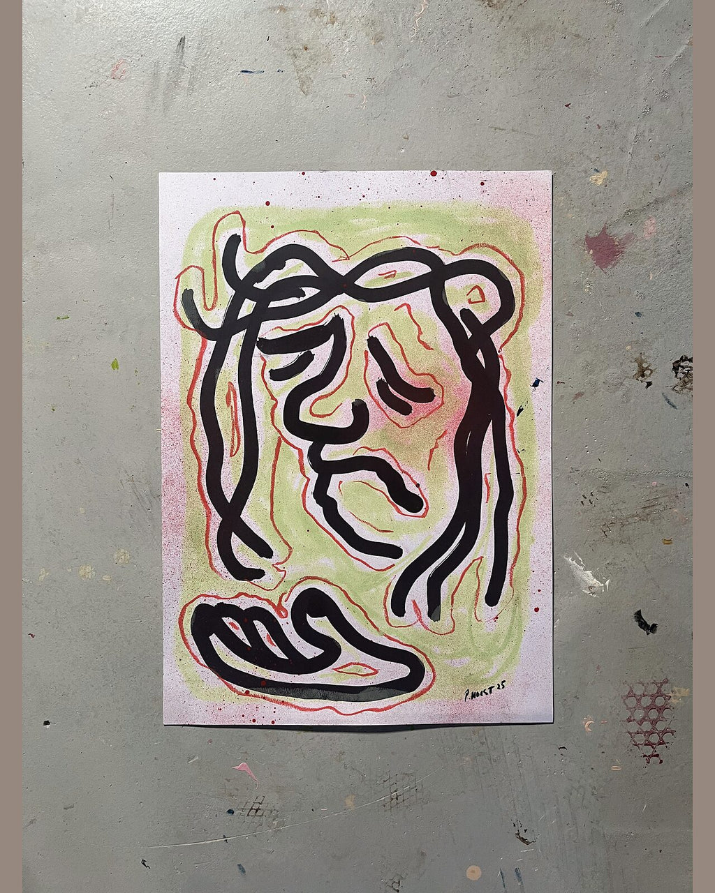 Knude, pastelkridt på papir