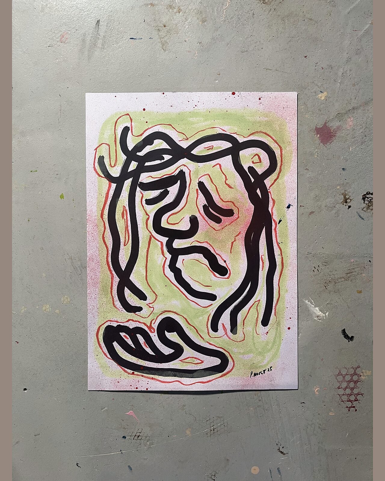 Knude, pastelkridt på papir
