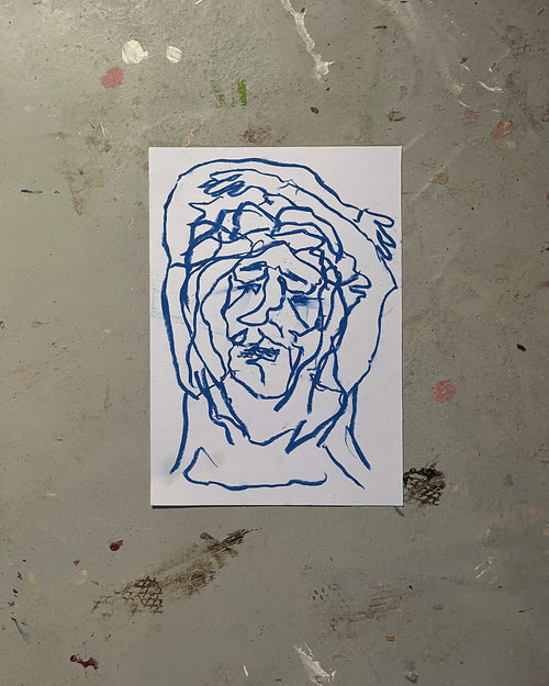 Blå tråd (A3), pastelkridt på papir