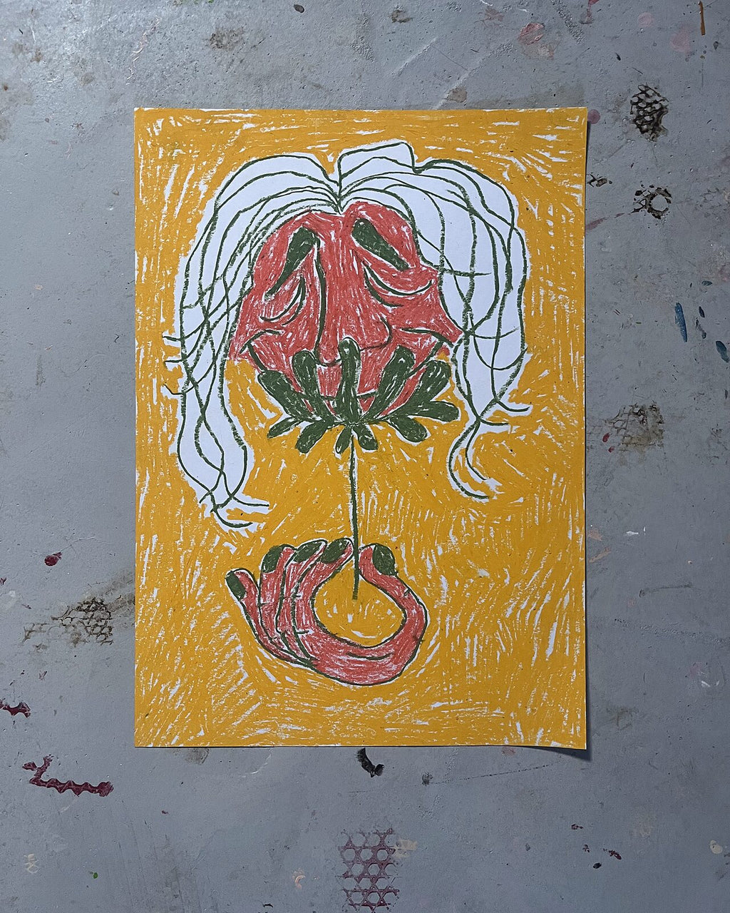 Gul duft (A3), pastelkridt på papir