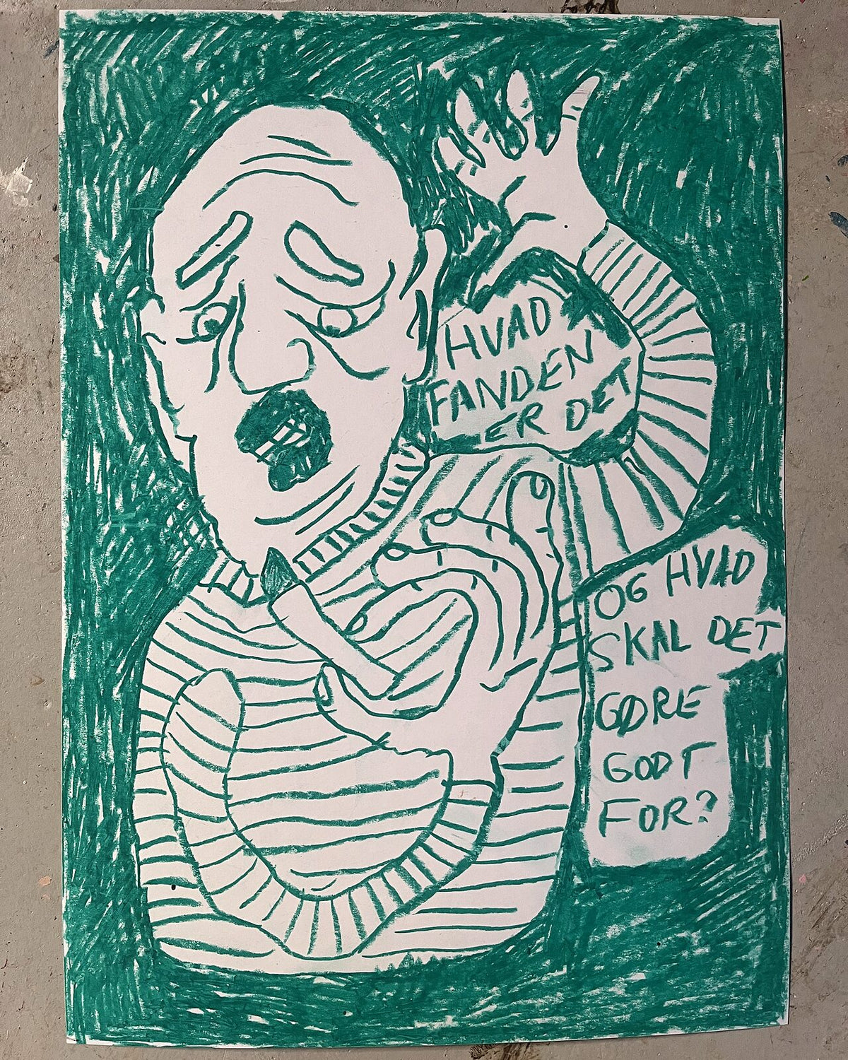 Hvad fanden (A3), pastelkridt på papir